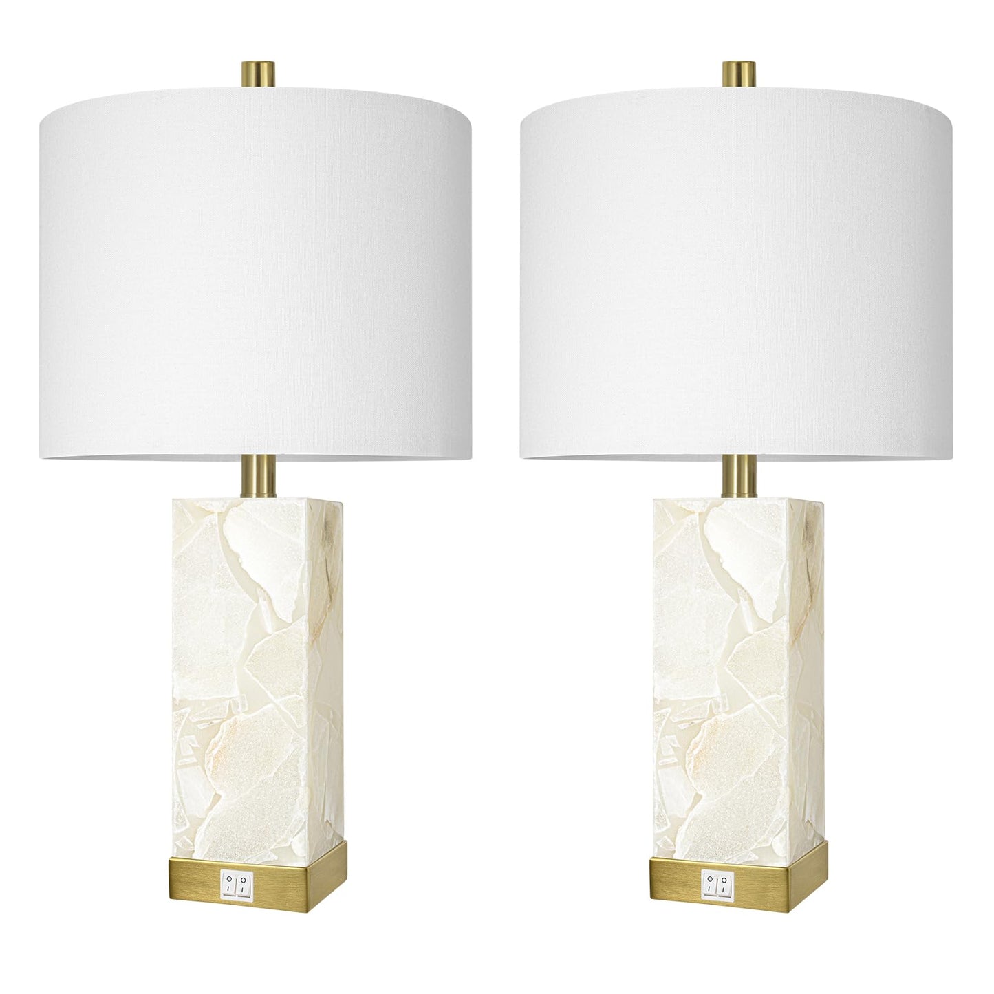 Scenekoy 23" Alabaster Table Lamps Set of 2 for Living Room Bedroom, Bedside Lamps with USB A+C Ports, Modern Table Lamp with Linen Shade for Living Room Bedroom Nightstand (Bulbs Included)