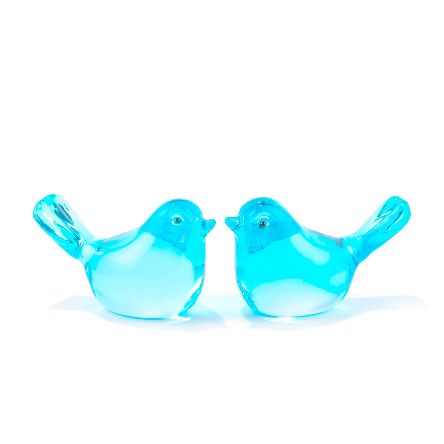 Qianwei 2pcs Blue Glass Birds Figurine Handmade Blown Crystal Home Decor