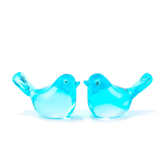 Qianwei 2pcs Blue Glass Birds Figurine Handmade Blown Crystal Home Decor