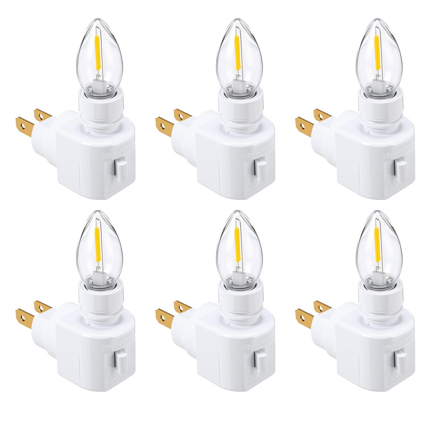Tuanse 6 Pack 360° Rotating Plug in Night Light White Plastic Swivel Wall Lamp with 0.2w E12 Bulb Night Light for Making Your Own DIY Wall Decorative
