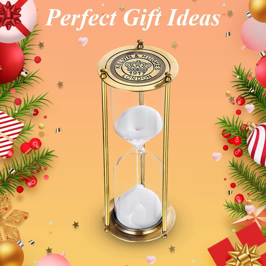 Vintage Sand Timer 5 Minute Hourglas, Small Sand Clock, Antique Brass Grave Sand Watch 5 Min,Antiguo Reloj De Arena 5 Minuto,Metal Unique Sandglass for Kitchen Home Office Game Gifts