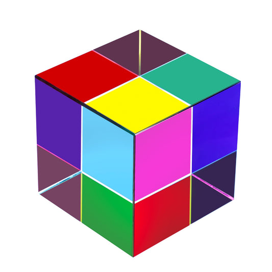 QFkris Glass Mixing Color Cube (2.2inch) Magic Prism Cube for Science and Educational, Photography Crystal Prism, X-Cube for Desktop Decoration