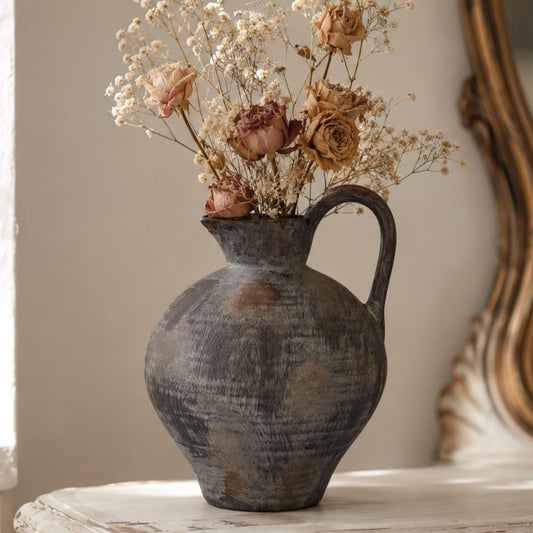 TDIAVH Ceramic Rustic Farmhouse Vase with Handle, 8.86 Inch Large Vintage Vase for Flowers, Home Decor Textured Flower Vases for Bedroom, Living Room, Wedding, Thanksgiving