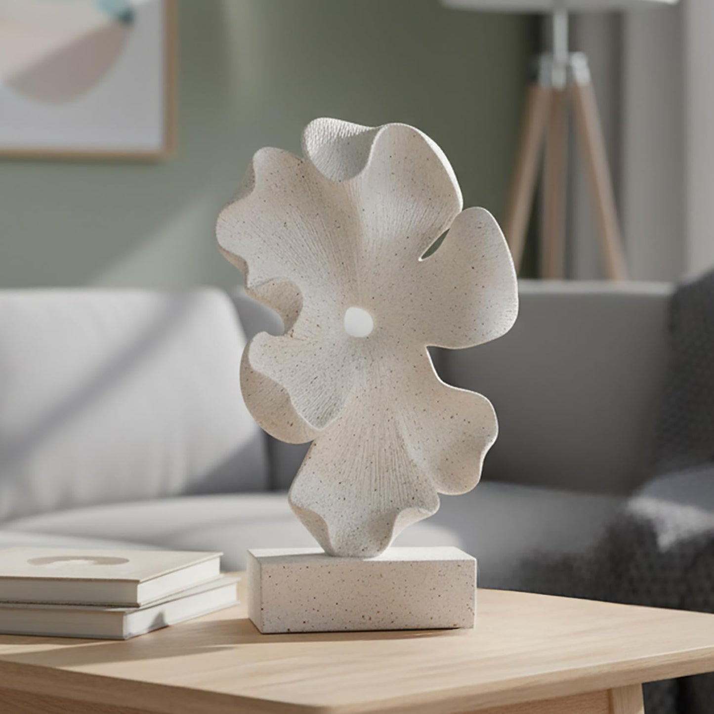WeiRanHuiWu Abstract Flower Sculpture, White Speckled Resin, 10.63 x 6.3 x 2.56 in, Modern Decorative Figurine on Base