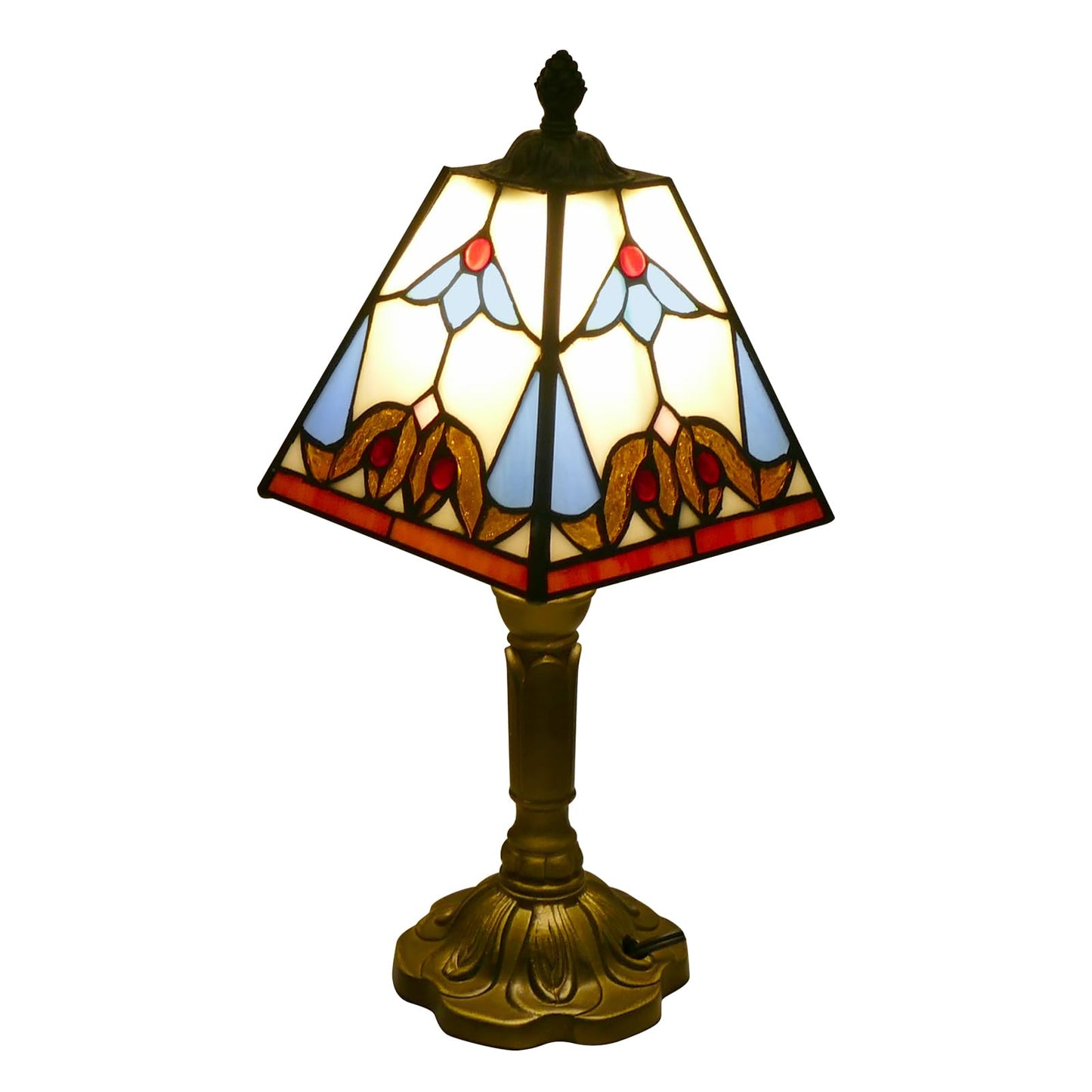 VirtueKing Tiffany Lamp 6" Wide Small Square Baroque Style Stained Glass Table Lamp Desk Reading Light, Bedside Table Lamp Decor for Small Space Bedroom Home Office