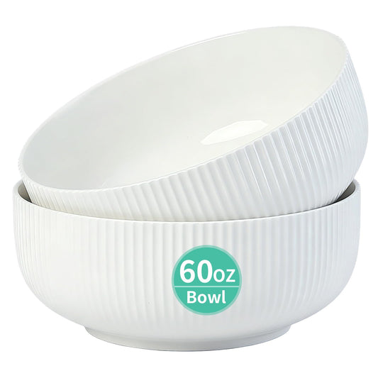 DANALLAN Salad Bowl, 2Pcs Mixing Bowls Set 8 inch 60 oz Large Ceramic Pasta Serving Soup Ramen Bowl for Kitchen Dishwasher and Microwave Safe
