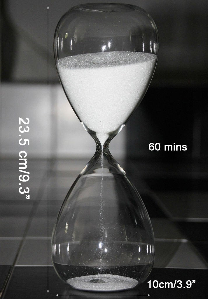 Large Fashion Colorful Sand Glass Sandglass Hourglass Timer Clear Smooth Glass Measures Home Desk Decor Xmas Birthday Gift (60 Minutes, White)