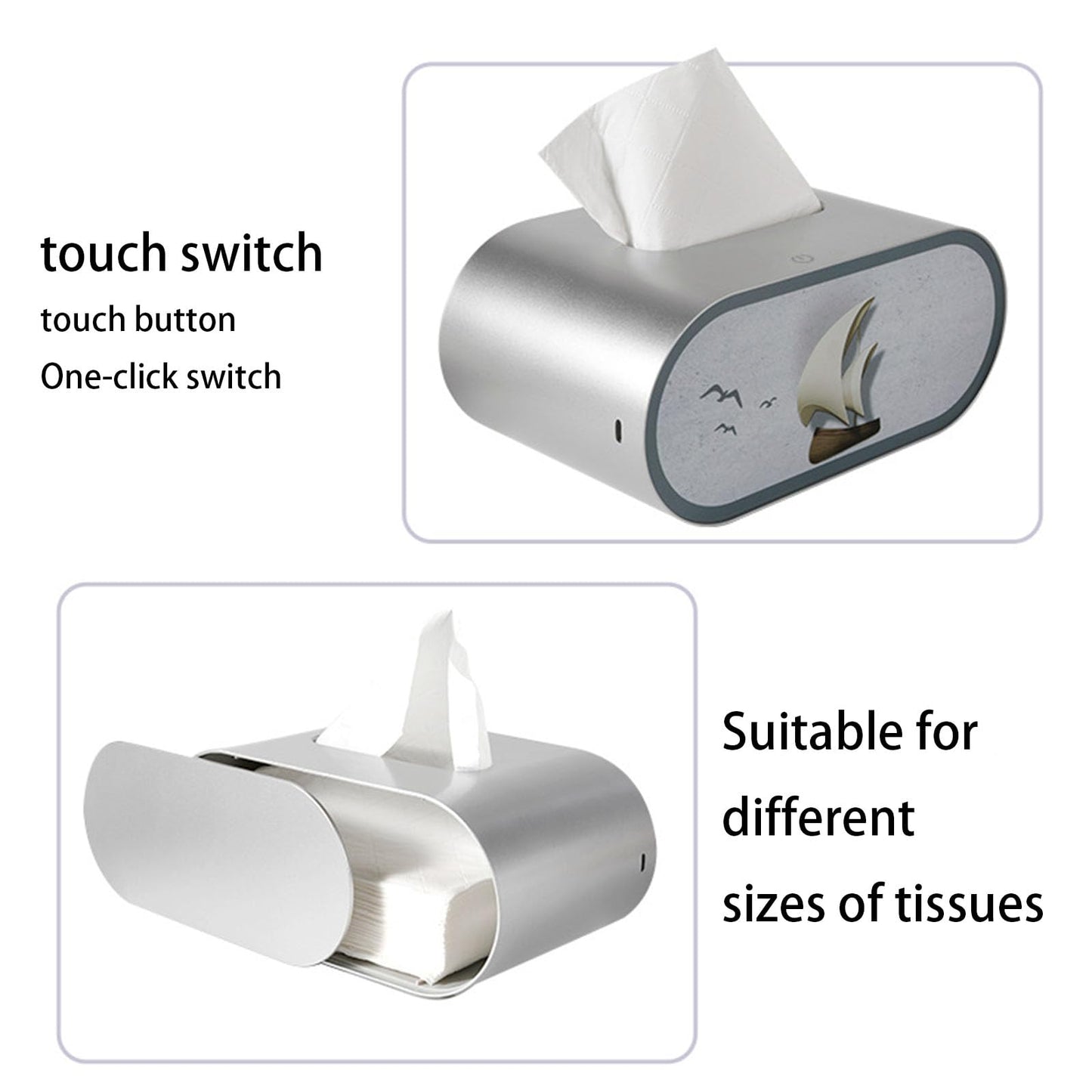 LED Tissue Box Cover,Modern Artistic Large Opening Pop-up Tissue Box Holder with Night Light,Rechargeable Oval Tabletop Napkin Box, Creative Facial Tissue Box for Bedroom,Desk,Dressing Table
