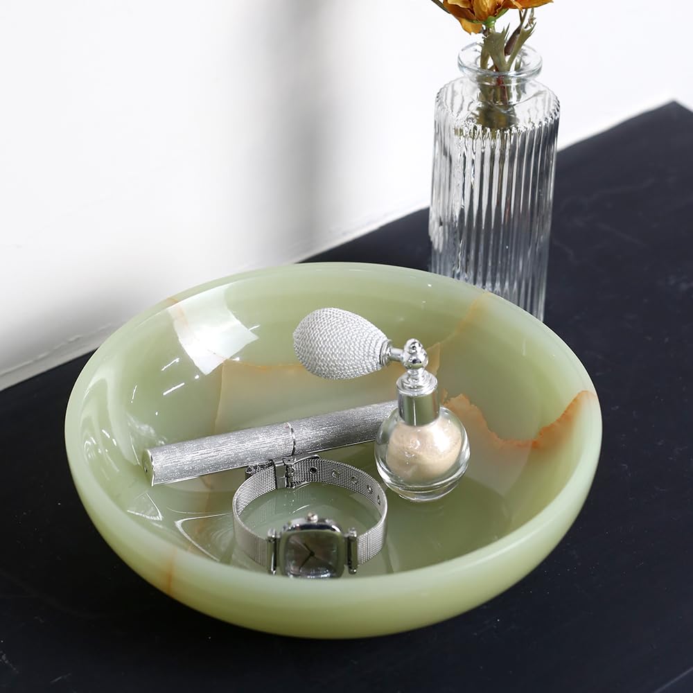 FutureStone Luxury Decorative Marble Bowl for Home Decoration, Green Onyx Key Bowl for Entryway Table, Catchall for Coins, Change, Candy, Organizer Marble Tray