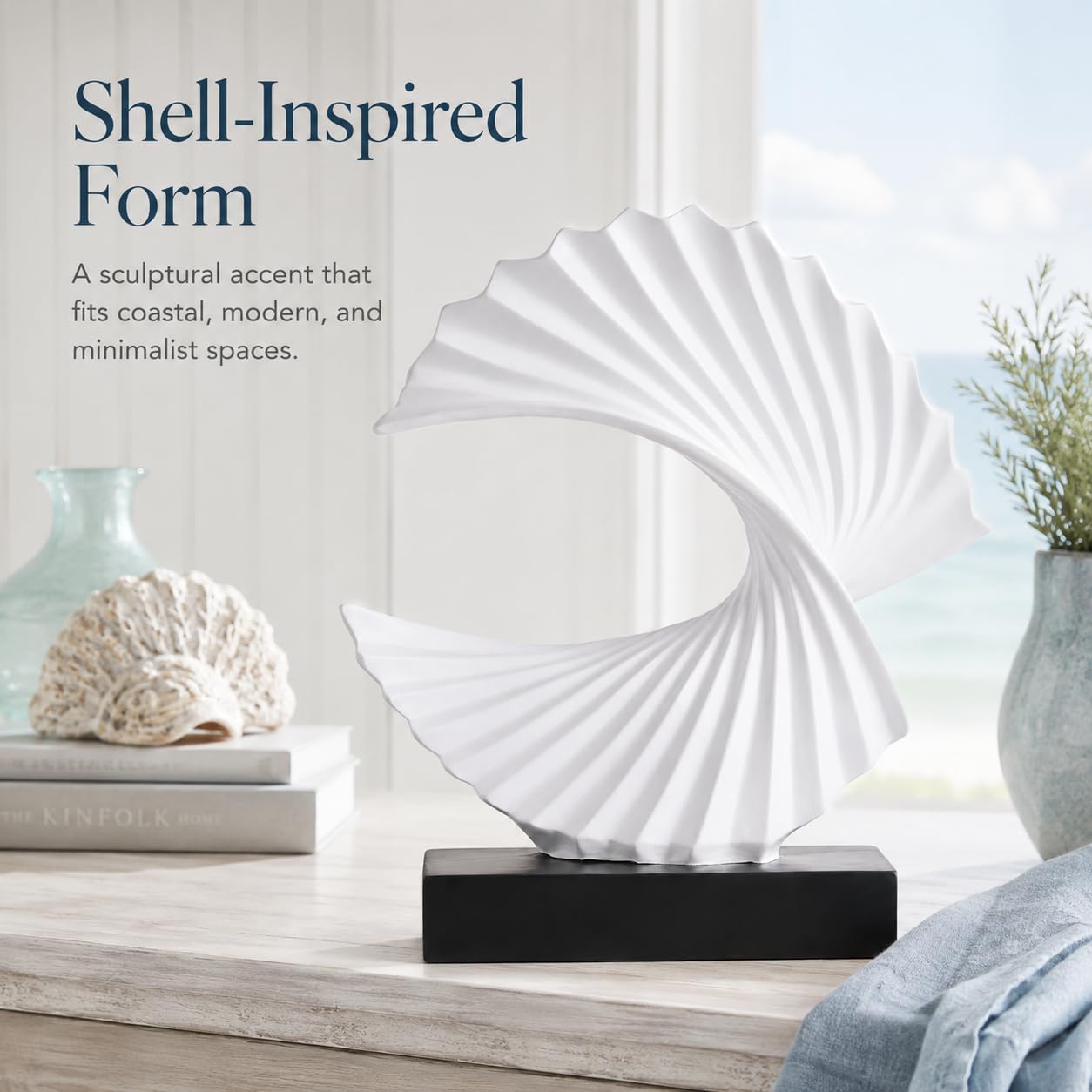 GAOSHENG White Wave Sculpture, Modern Ocean Wave Home Accents, Resin Art Statue for Shelf, Coffee Table, TV Stand Adornos Modernos
