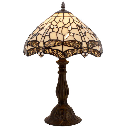 WERFACTORY Tiffany Lamp Cream Stained Glass Dragonfly Bedside Table Lamp
