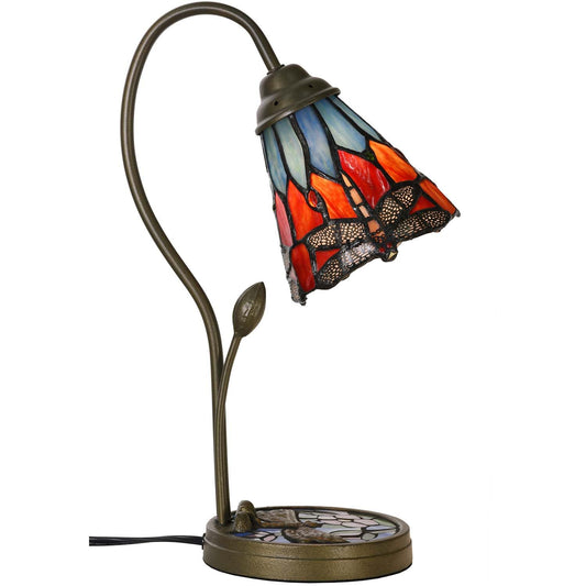 Bieye L10929 Tiffany Style Stained Glass Dragonfly Table Lamp with Mosaic Flower Base for Home Decor