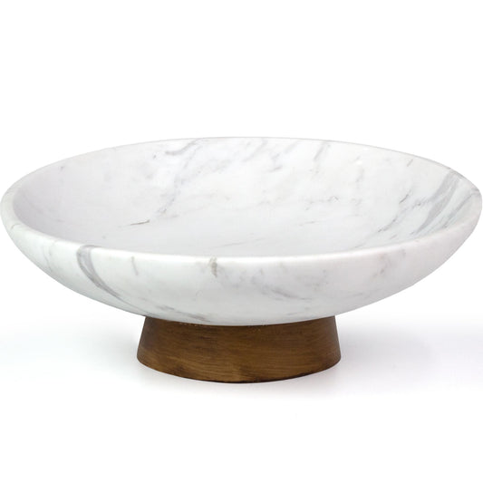 YMXYJM Marble Decorative Bowl - Handcrafted Natural Stone Centerpiece with Pedestal for Home Decor, Marble Fruit Bowl for Kitchen Counter, Entryway Catchall Bowl for Keys, Purse - 11" White, 7 lb