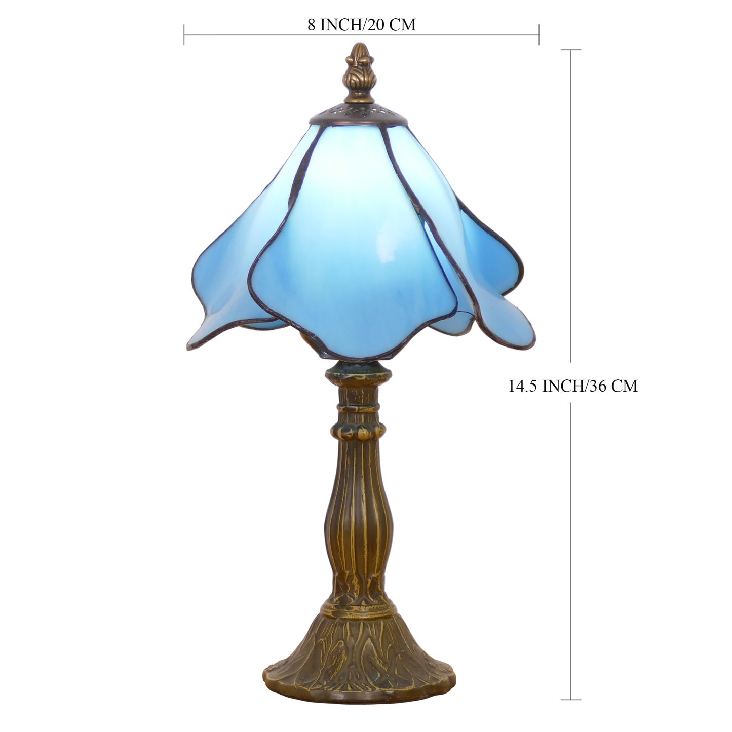 WFAYNTIFL Small Tiffany Table Lamp Blue Morning Glory Style W8H14.5 Inch