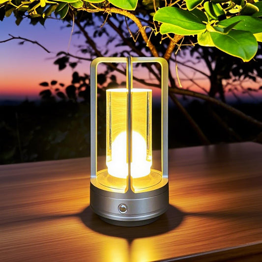 LAYSHINEEN Portable Metal Table Lamp, 4000 mAh Rechargeable Outdoor Table Lights, 3 Color Stepless Dimmable Cordless Table lamp for Patio, Camping, Coffee Samll Desk Lamp for Indoor/Outdoor (Silver)