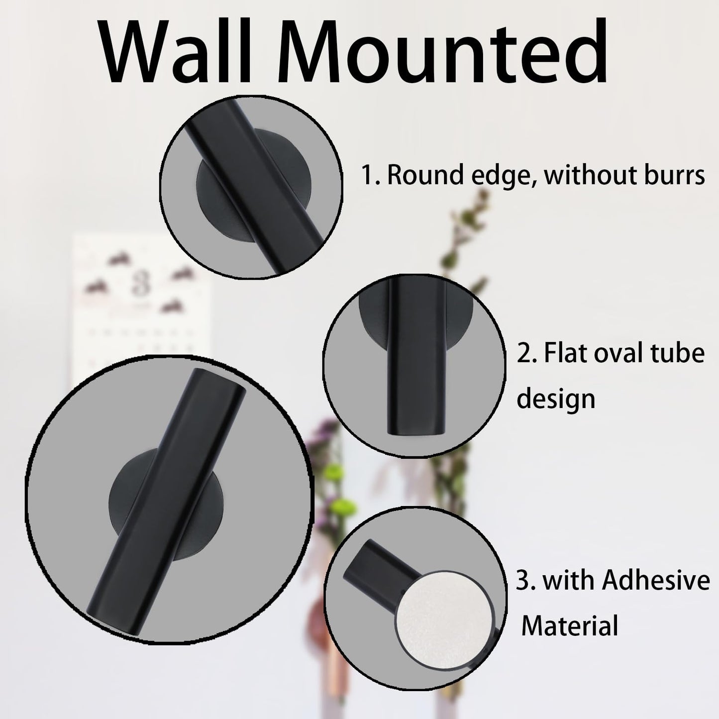 AUXBC 7" Wall-Mounted Flower Tube, Top/Bottom Open Vase, Wall Metal Flower Tube Decoration Holder for Flower Display, Home Office Living Room Bedroom Decoration with Adhesive Material, 2pcs(Black)