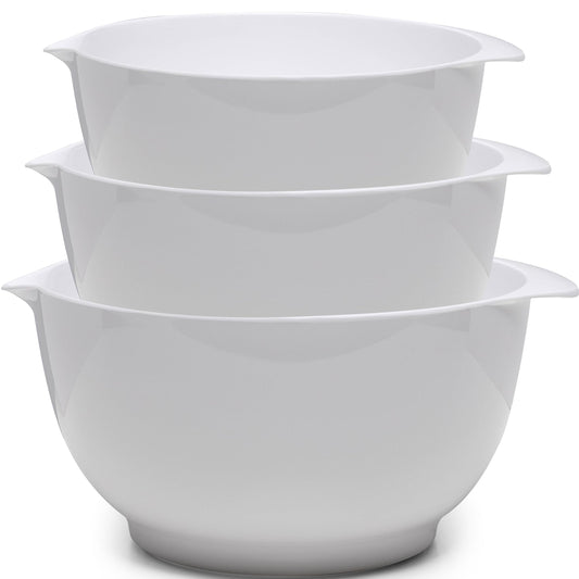 ZAROCRUS Nesting Mixing Bowls Set, 3 Piece Melamine Bowls Set, 2.5 quart, 3.5 quart, 4.5 quart, Non Slip Base with Easy Pour Spout, Kitchen Cooking and Baking Supplies, White