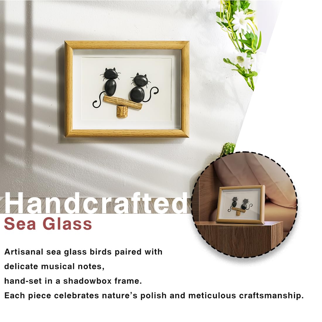 Litepedia Cat Lovers Gifts Pebbles Framed Wall Art Decor,Cat Themed Gift for Women,Pebble Art Wodden Framed Art,Cats Decor for Friends, Mom, Lovers, Birthday, Housewarming Gift