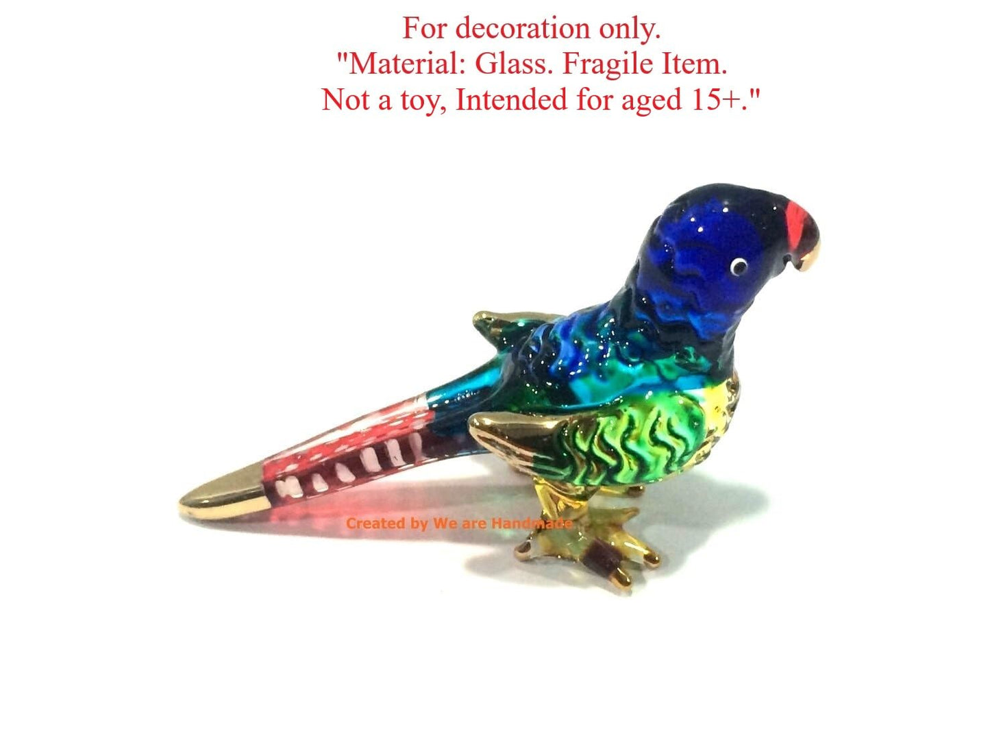 Handmade Mini Blown Glass 2" Parrot Bird Fantasy Figurine Art, Cool Stuff, Miniature Animals, Home or Garden Decor Gift Ideas (Blue)
