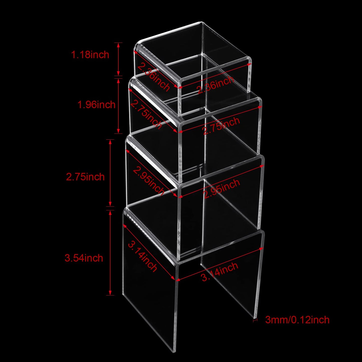 Chuangdi 20 Pcs Acrylic Display Risers, Clear Plastic Product Stand, Food Display Riser for Table Party Jewelry Shelf Decor for Figure Dessert Cupcake Candy Action Showcase(Clear,Medium Set)