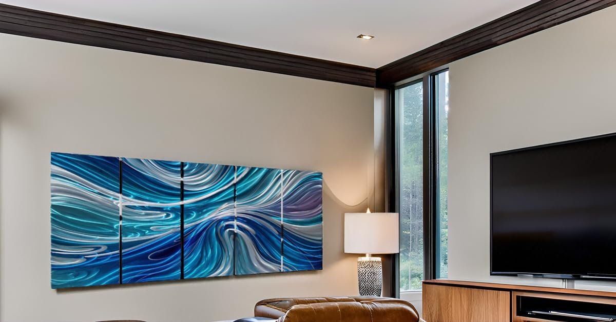 NdcSkyArt Handcrafted 3D Abstract Blue and Silver Metal Wall Art