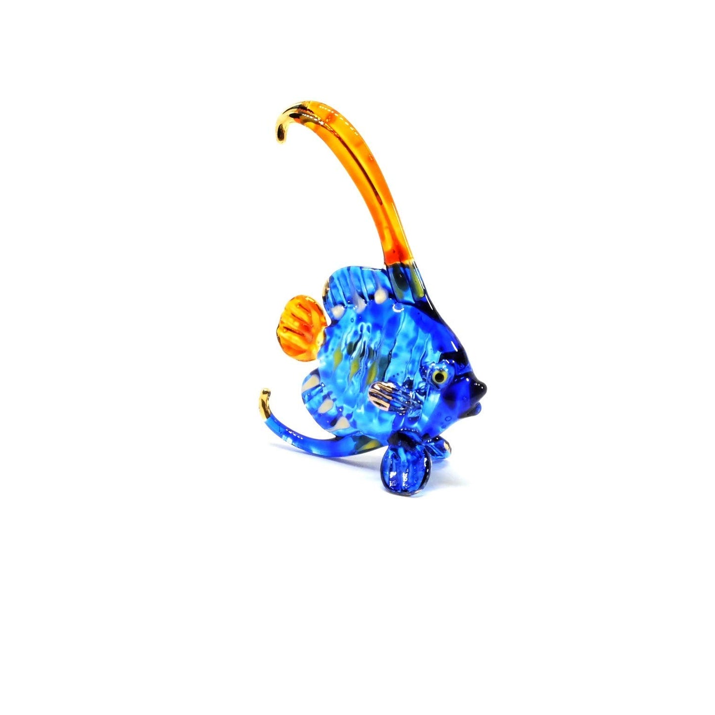 Handmade 3" Bannerfish Fish Blown Glass Figurine Art, Cool Stuff, Miniature Animals, Home or Garden Decor Gift Ideas (Blue No.2)