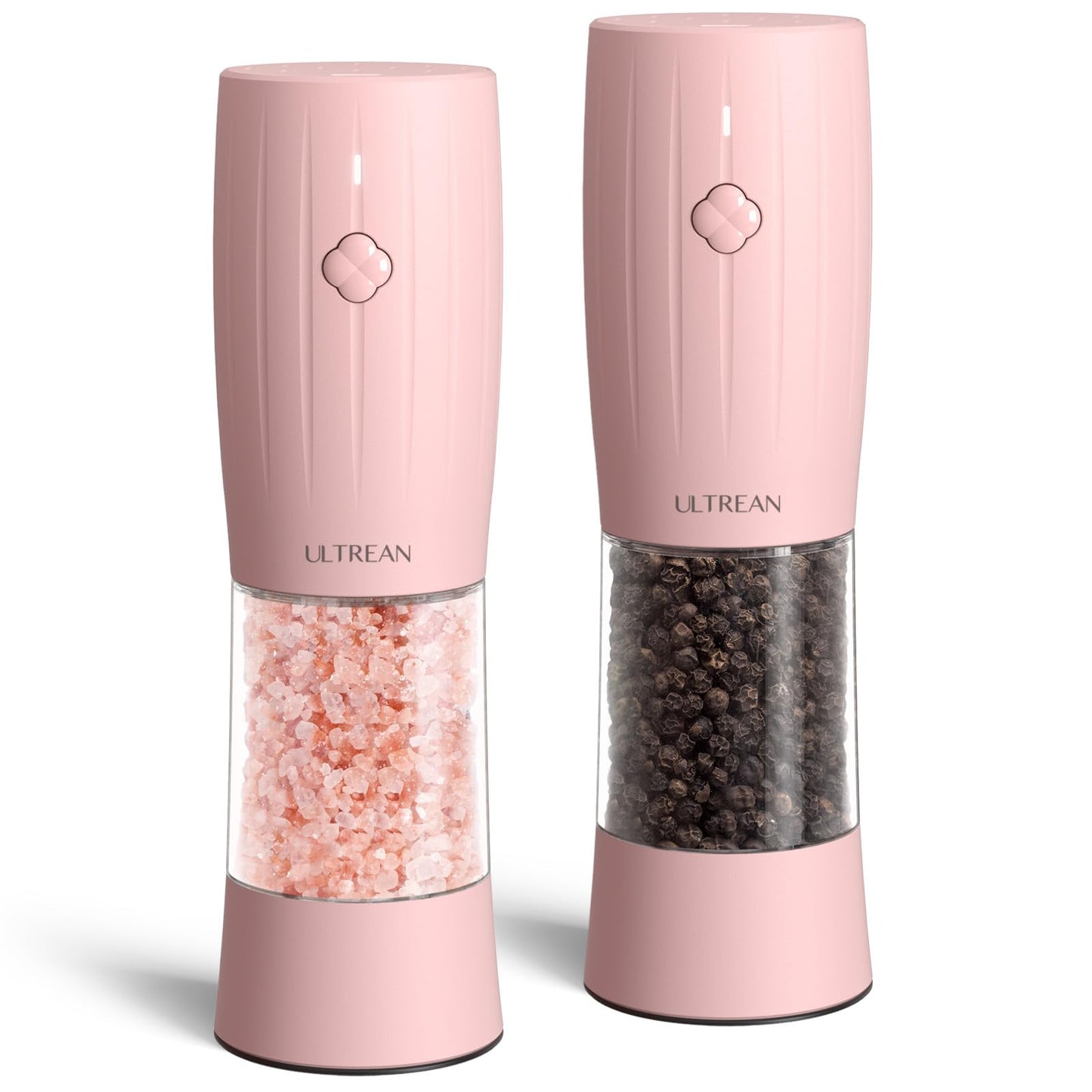 Ultrean Electric Salt and Pepper Grinder Set, USB-C Rechargeable, Salt and Pepper Shakers Spice Mill with 6 Adjustable Coarseness LED Light Larger Capacity, Kitchen Gadget, Gift for Women Mom, Pink