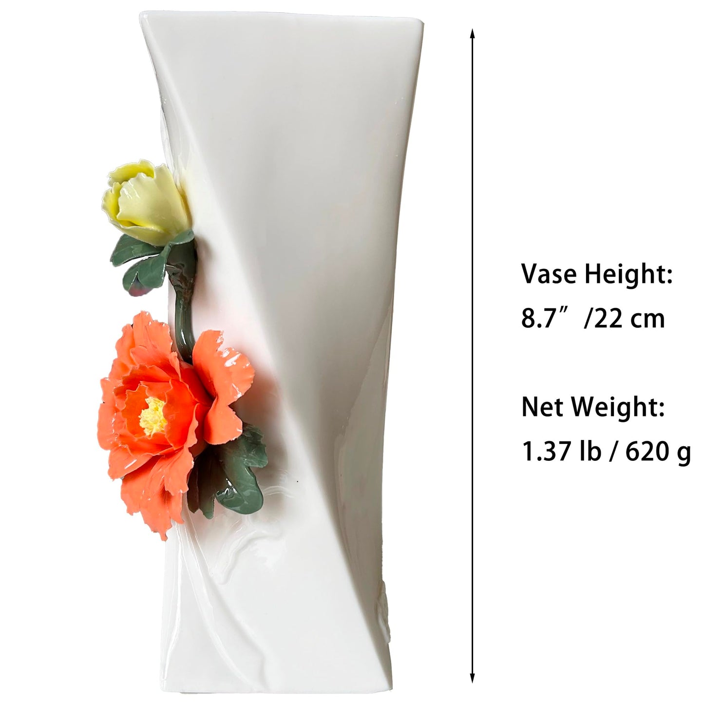 MTME Porcelain vase with Flowers, Memorabilia, Wedding Gifts, Aesthetic Sculpture Home décor (Orange)