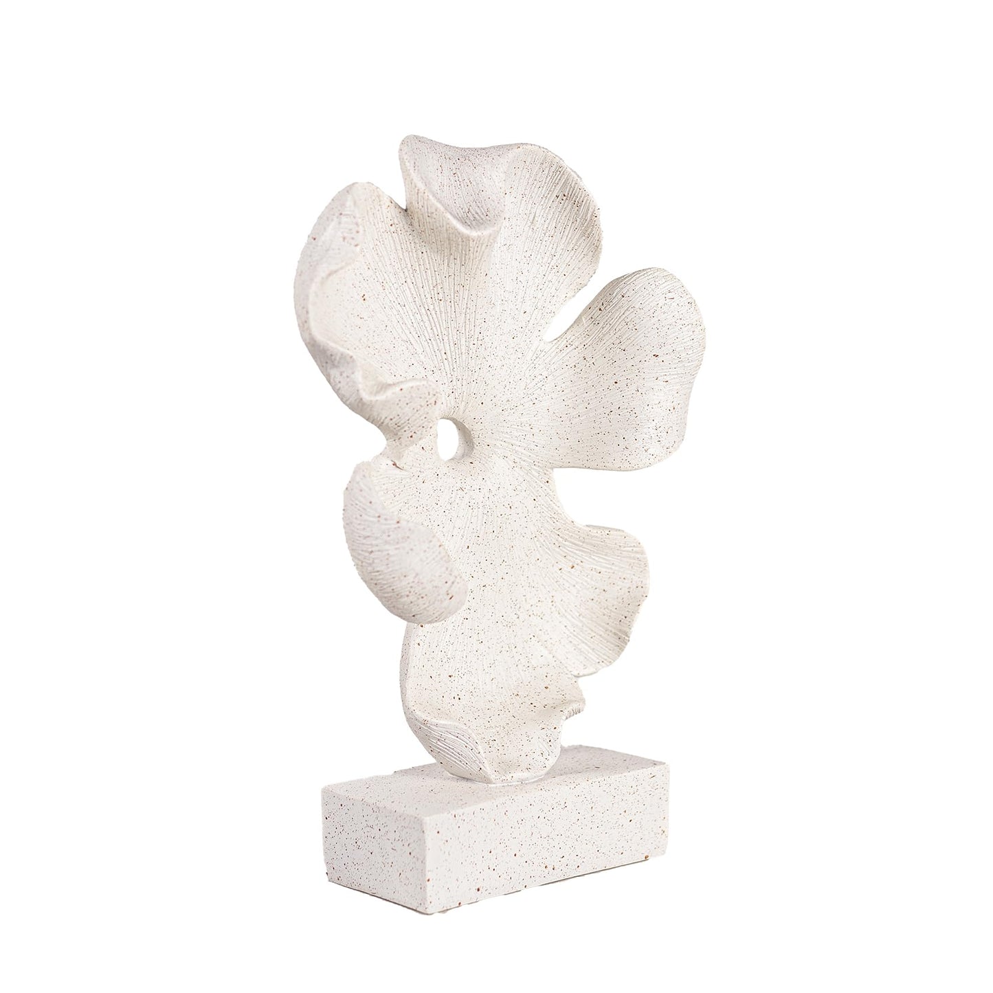 WeiRanHuiWu Abstract Flower Sculpture, White Speckled Resin, 10.63 x 6.3 x 2.56 in, Modern Decorative Figurine on Base