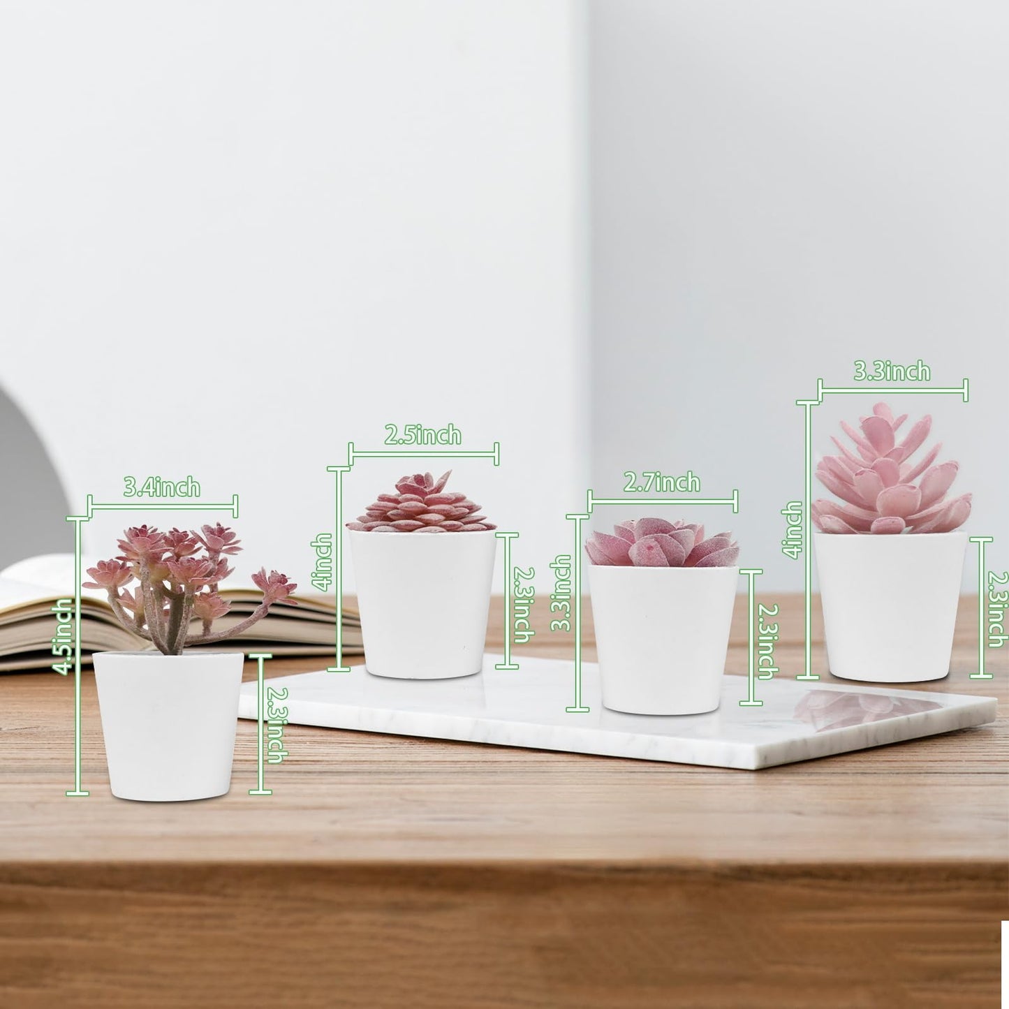 Uguisu 4-piece Set of mini Succulent Fake Plant pots, Artificial Kuan Yin Fake Plants, Small Artificial Plant pots, Bohemian Decoration for the Family Room (Pink Purple)