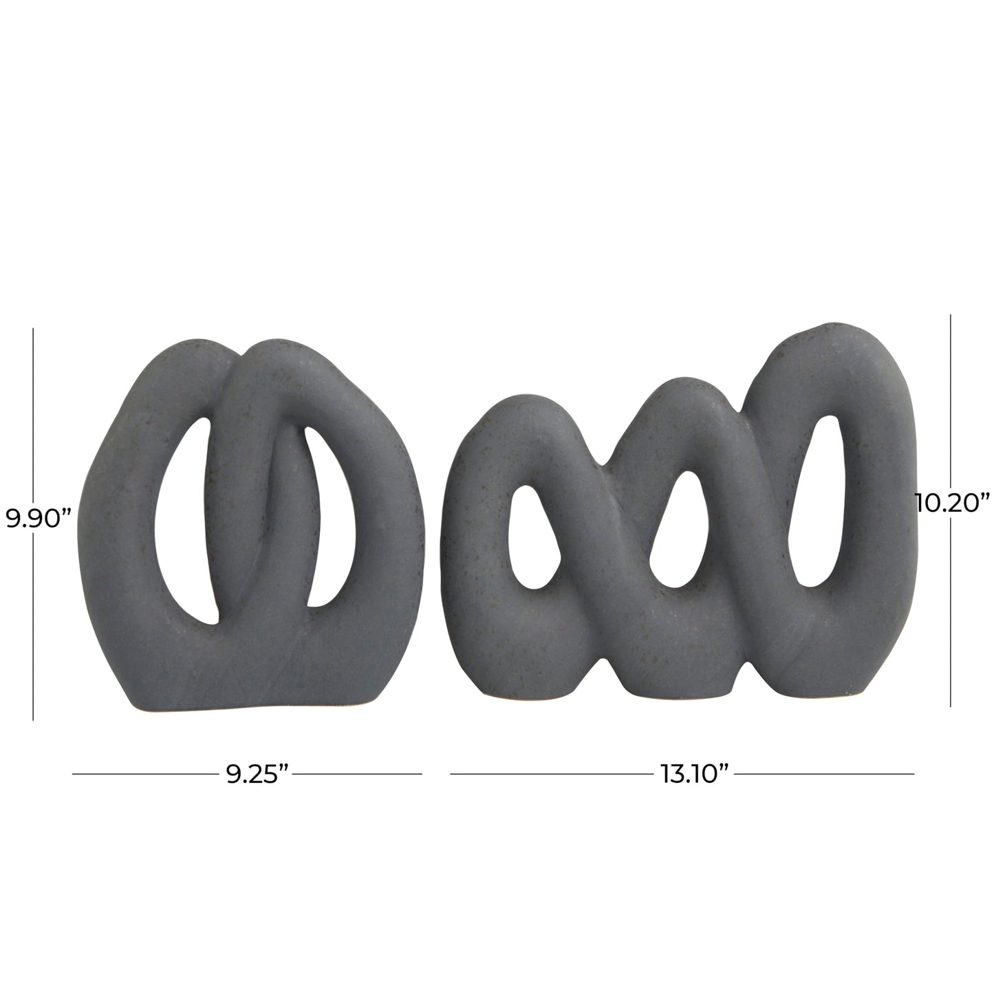 Deco 79 Ceramic Abstract Decorative Sculpture Linked Home Decor Statues, Set of 2 Accent Figurines 13", 9"W, Black