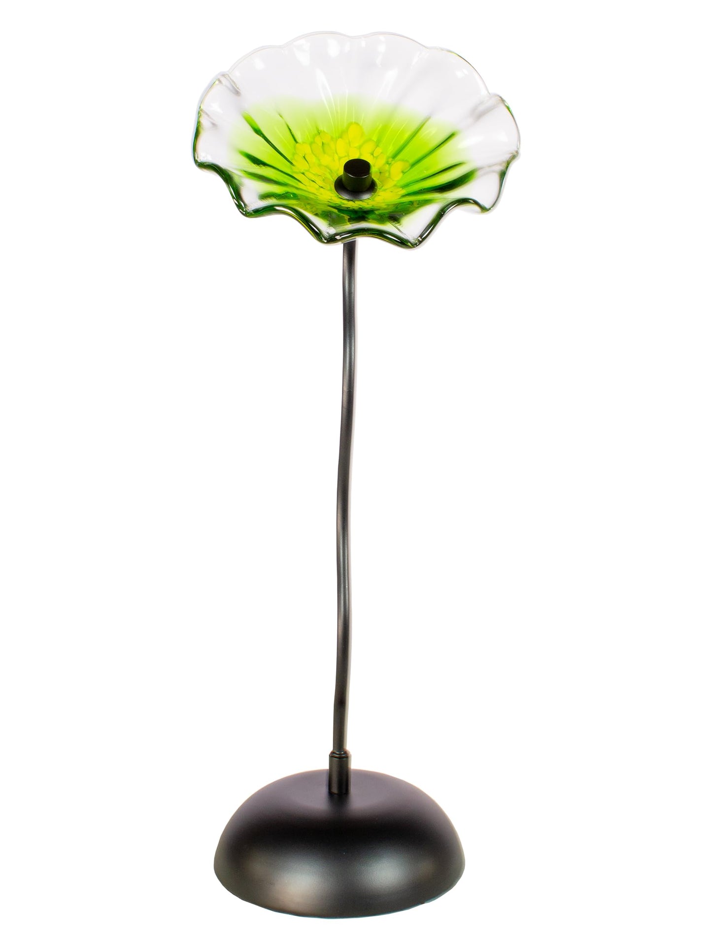 Dale Tiffany AS24043-D9 Bloom Hand Blown Glass Flower Art Glass Sculpture with Metal Stand for Indoor Garden Patio Decoration, Green, 9" Diameter 23" Tall