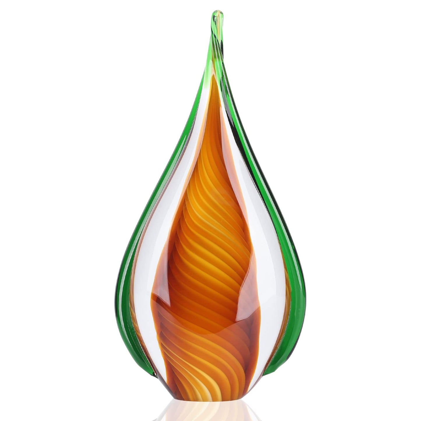 DOVDOV Blown Glass Sculpture, Green and Brown Glass Art Collectible Statue, Unique Teardrop Ornament, Suitable for Office, Bookshelf, Dressing Table, Living Room Coffee Table, or Mantelpiece Display.
