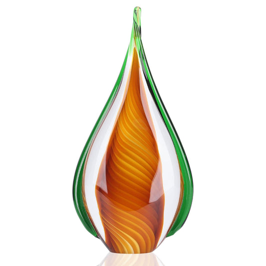 DOVDOV Blown Glass Sculpture, Green and Brown Glass Art Collectible Statue, Unique Teardrop Ornament, Suitable for Office, Bookshelf, Dressing Table, Living Room Coffee Table, or Mantelpiece Display.