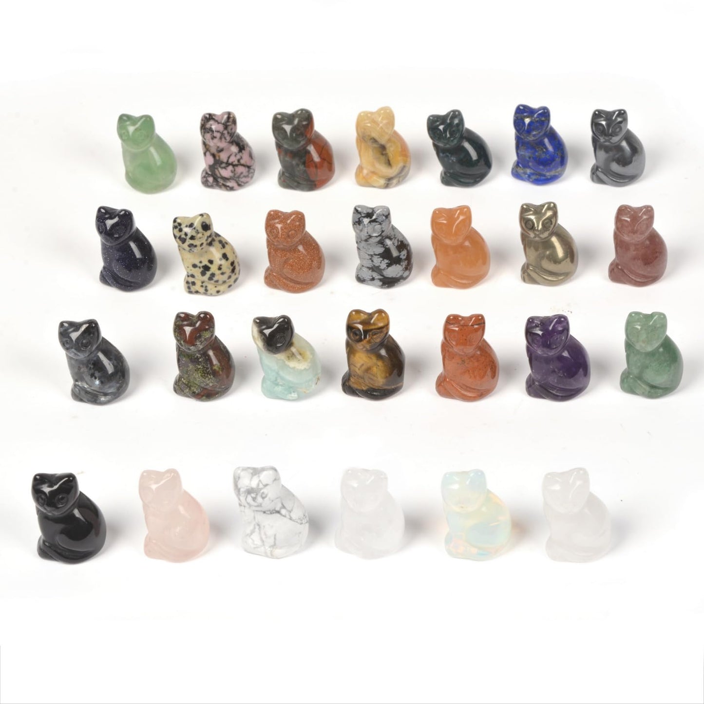 Justinstones Quartz Crystal Gemstone Carved Cat Sculpture Animal Kitten Cat Statue 30mm Mini Crystal Sit Cat Figurine Smooth Cute Small Cat Energy Crystal Decor Gift(Pack of 12)