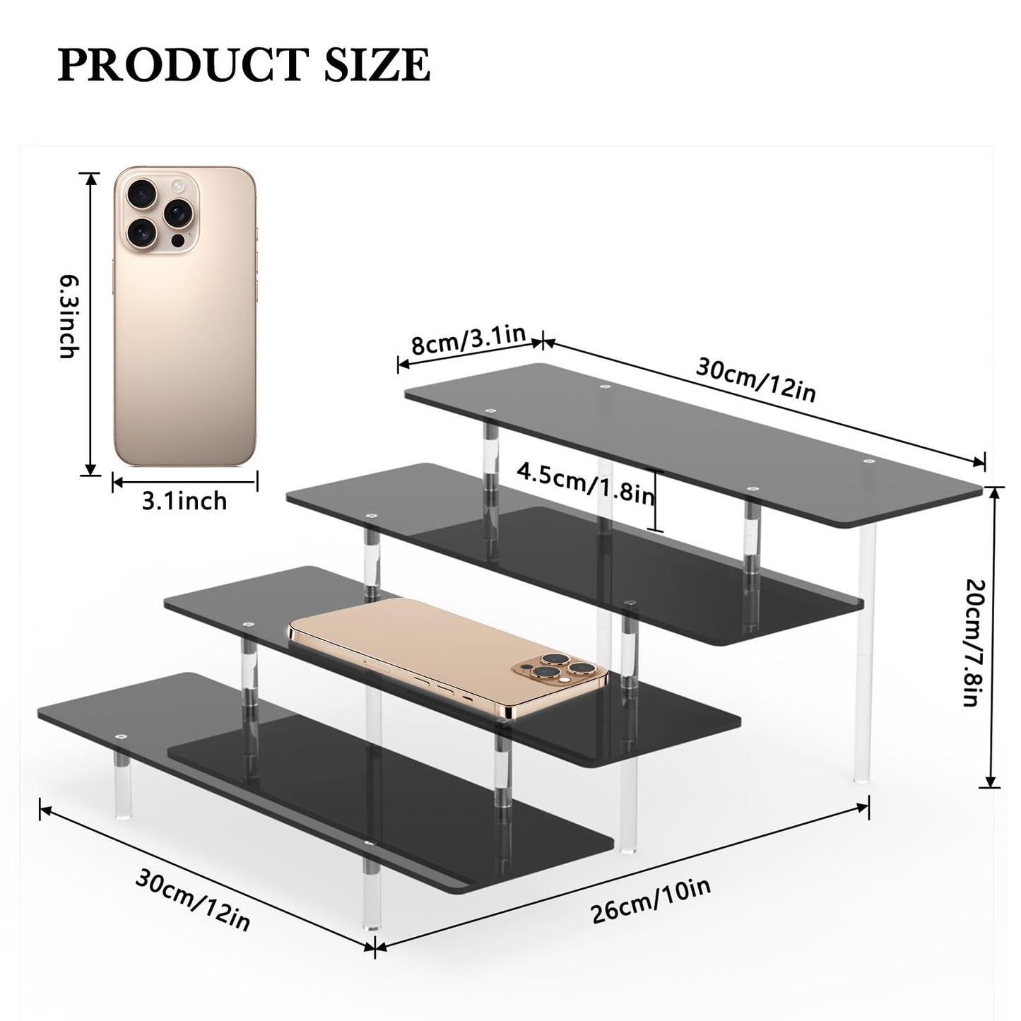 Acrylic Display Stands Risers, Perfume Cologne Organizer, Black 4 Tier Cupcake Stand Riser Shelf Compatible with Funko Pop Figures Food Dessert Makeup Skincare Cosmetics Lotion Organizer (2 PACKS)