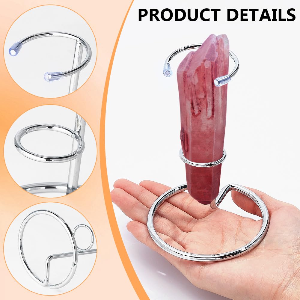 NBEADS 3 Pcs Crystal Wand Display Stand, Rock Display Stands Iron Arms Display Stand Display Easel Holder for Small Gemstones Crystal Mineral Agate, 3.35x4.9inch, Platinum