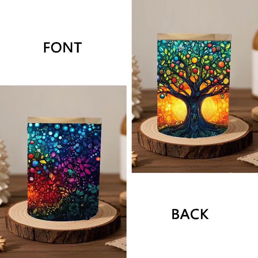 Stained Glass Tree of Life Tea Light Candle Holders, Memorial Tealight Candlesticks Votive Candle Holder, Tree of Life Battery Operated Tea Light Jar Home Decoration, 3.5"x2.8"