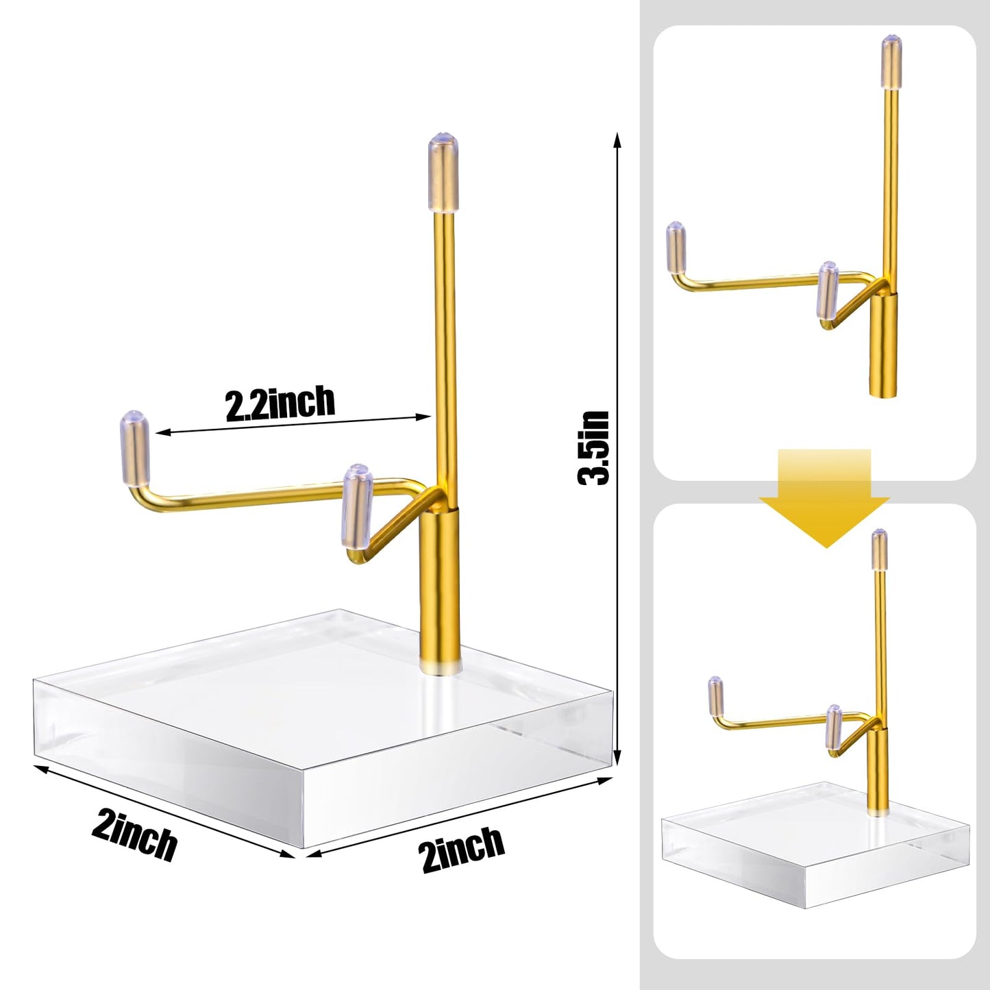 Suzile 4 Pcs Adjustable Metal Arm Display Stand Easel with Acrylic Base Rock Display Easel Holder Acrylic Crystal Clear Plate Stand for Geodes Mineral Agate (Gold, 2 x 2 x 3 Inch)