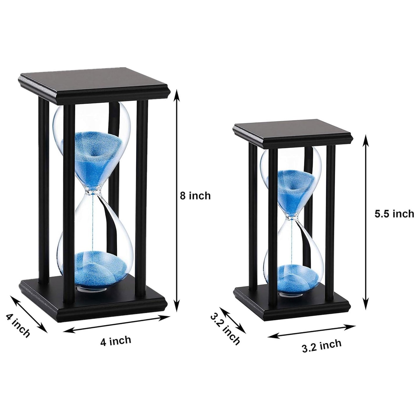 SuLiao Wood Hourglass 60 Minute, Black Wooden Stand Sand Timer Clock, Blue Sand Watch 60 Min, Antiguo Reloj De Arena 1 Hora, Large Unique One Hour Glass Sandglass for Home, Desk, Office Decorative