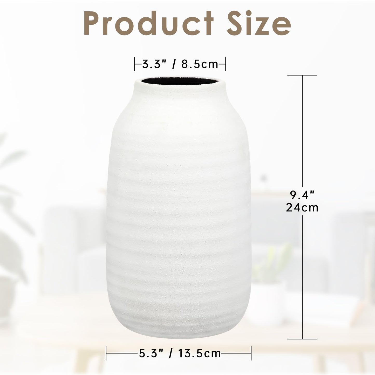 Briful Farmhouse Ceramic Flowers Vase Home Indoor Decor, Modern Living Room Kitchen Table Vases, Dining Bedroom Bathroom Decorations for Office Coffee Desk Book Shelf Fireplace (9.4” Tall)