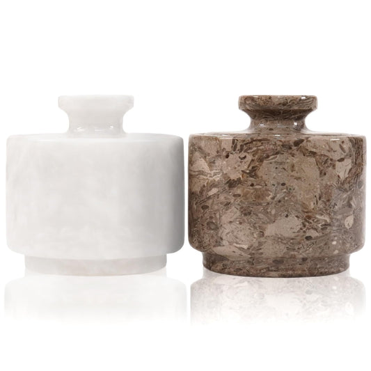 MARBLOUS KRAFTS Marble Salt Cellar with Lid 3" White and Oceanic Celtic Salt & Pepper Containers, Perfect for Home & Kitchen Countertop, Salt Dish & Sugar Bowls for Table Decor, Gift for Mom