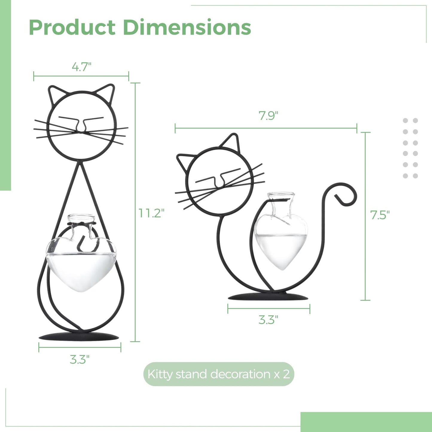 Kitty Vase Propagation Stations, 2 PCS Iron Stands with Glass Terrariums for Indoor Plants, Cute Hydroponic Bulb Planters, Propagated Plant Jars, Propogation Station Vase for Aquatic Plants Ferns
