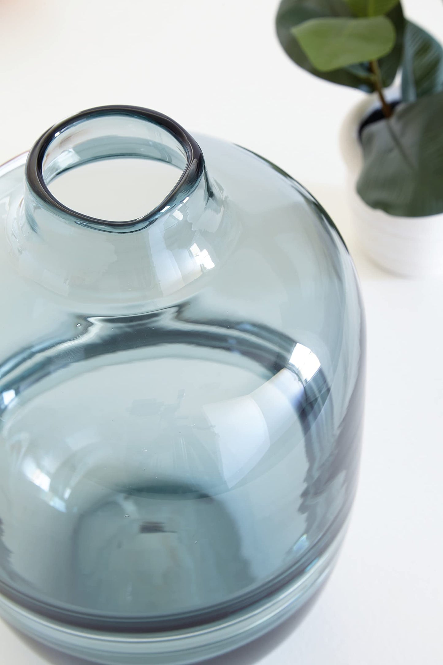 Signature Design by Ashley Lemmitt Teal Glass Vase, 10 Inch Watertight Decorative Bottle, Glass Construction for Contemporary Table Centerpieces, Transparent Blue