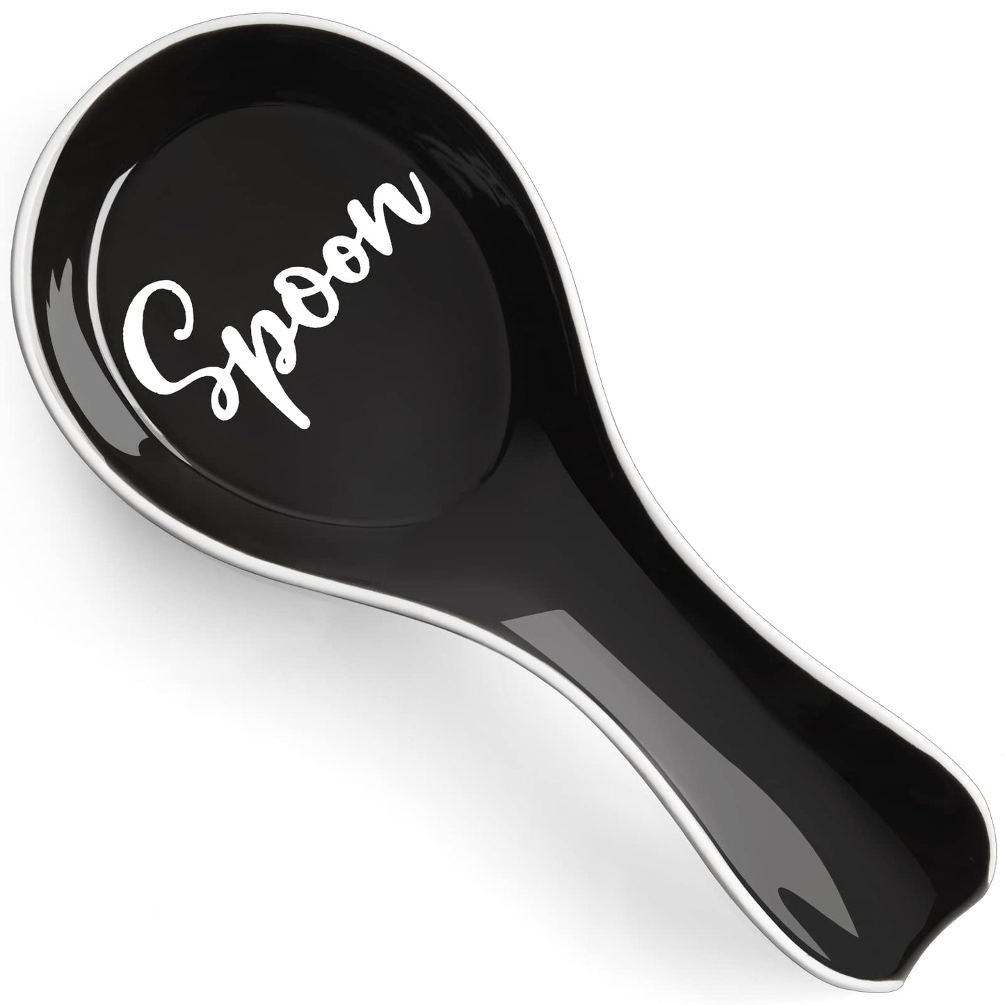 Ceramic Spoon Rest for Stove Top, DAYYET Large Spoon Holder, Spoon Rest for Kitchen Counter, Spatula Holder Utensil Rest for Ladles, Tong, Modern Rustic Kitchen Decor, Black