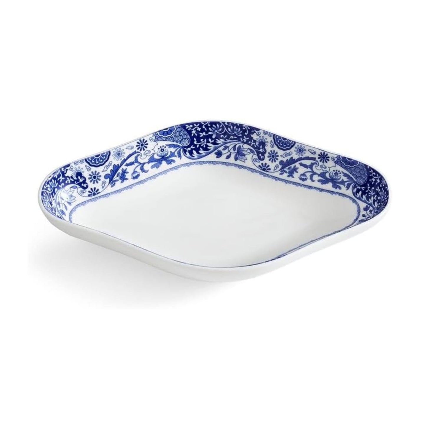 Spode Blue Italian Brocato Diamond Dish - 8.5-Inch Porcelain Serving Piece, Decorative Table Dish for Salads, Appetizers, Pasta, Desserts - Housewarming Gift