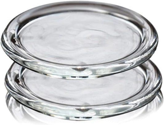 Cumuiu Glass Candle Holder 2 Pack 5 Inch Clear Beautiful Transparent Round Candle Plate (2pack 5inch)