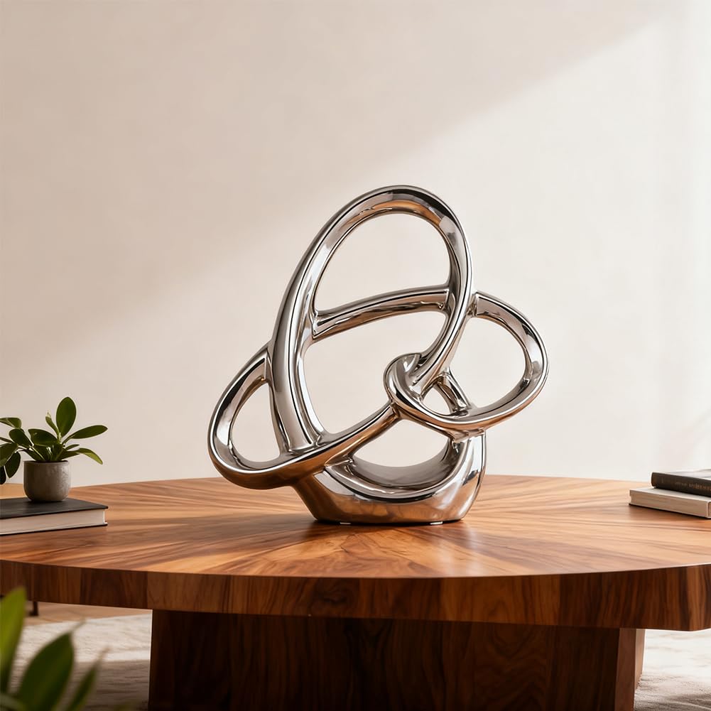 XIYOUQI Modern Silver Ceramic Statue – 8.66in Abstract Art Sculpture for Dining Table Decorations, Home Decor Accents for Shelf, Mantel, Office or Living Room Centerpieces