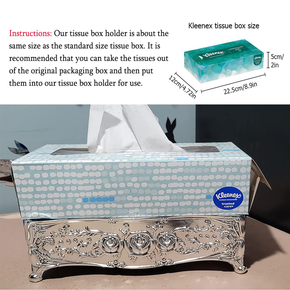 Luxurious Rose Tissue Box Holder, Stylish Bling Acrylic Tissue Box Cover for Bathroom Vanity Countertops, Bedroom Dressers, Night Stands, Desks & Tables (Silver)