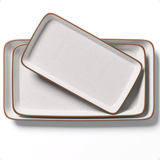 Ceramic Serving Platter Set of 3 - 16 / 14 / 12 Inches Oven Safe Serving Dishes for Entertaining - Platters and Trays - Porcelain Plates - Ceramic Grilling Platter - Rectangular Plates - Turkey Dishes